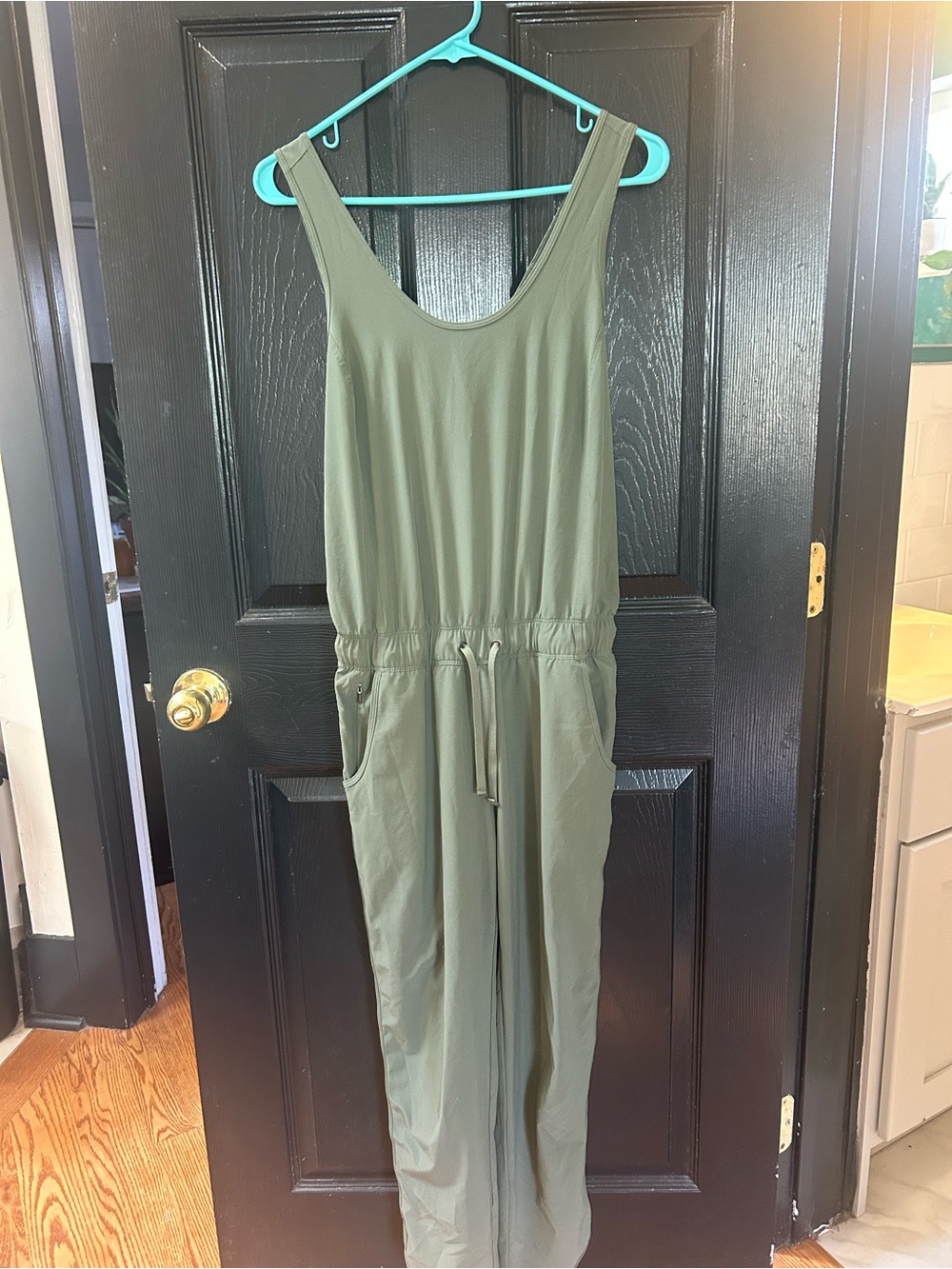 Patagonia Olive Sleeveless Drawstring Waist Jumpsuit